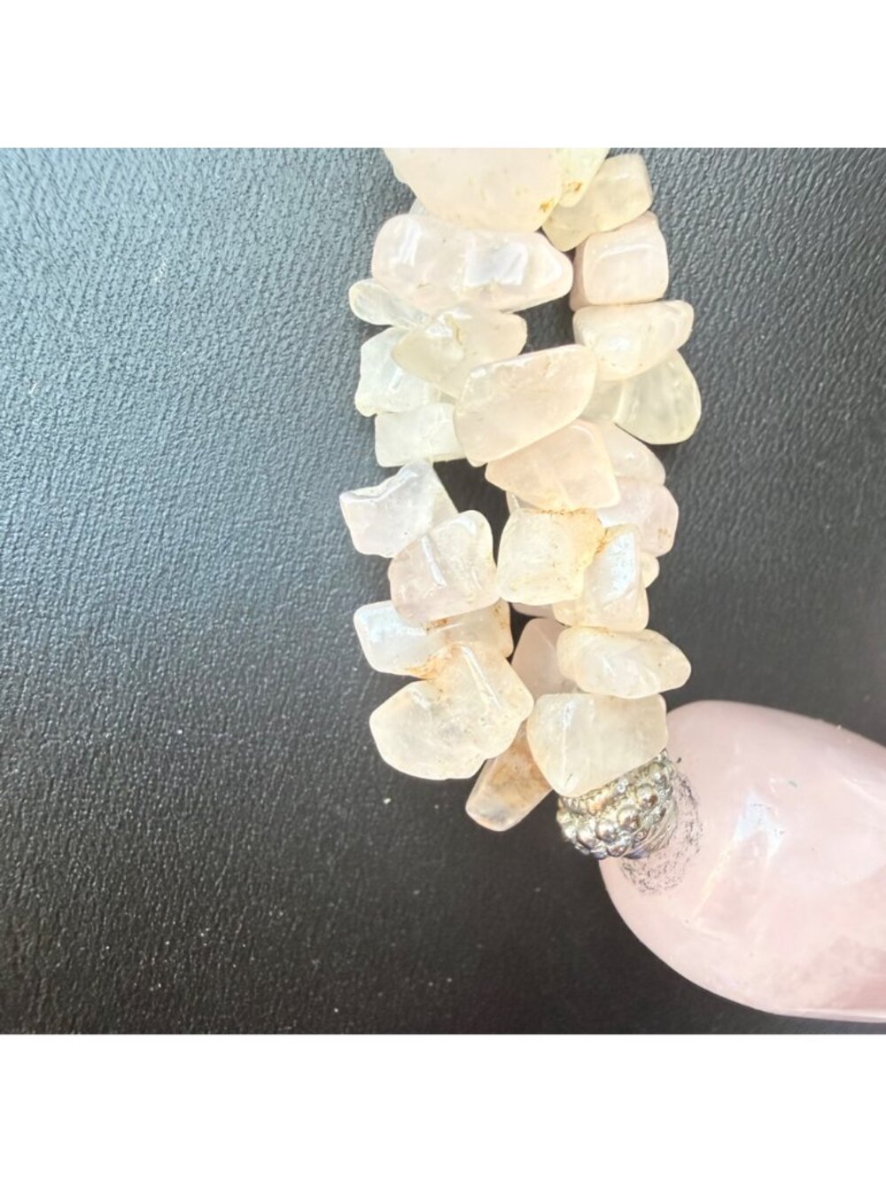 Rose Quartz Beaded Statement Necklace With Adjustable Black Cord - Picture 4 of 6